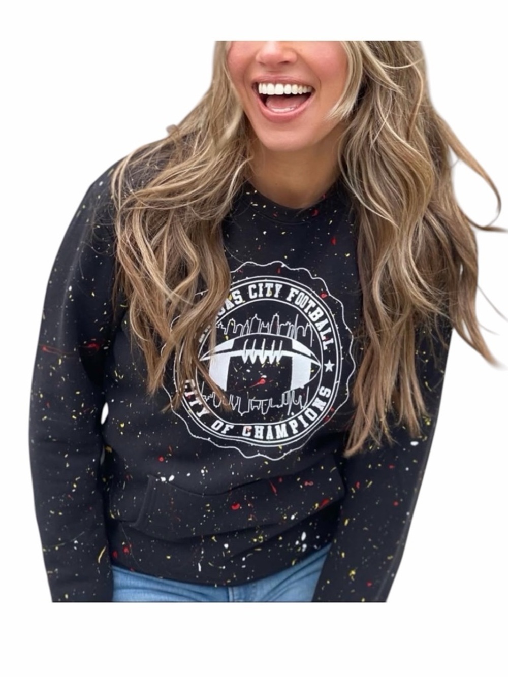 Love Letters Kansas City Handmade Paint Splatter KC Football Sweatshirt Size XXL